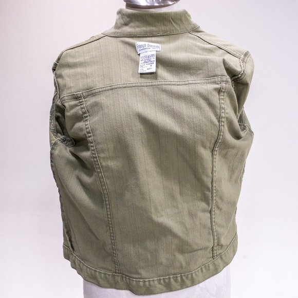 Vintage 90s Y2K Anthropologie S Cotton Jean Jacket Light Green Tan Grey - Picture 11 of 14